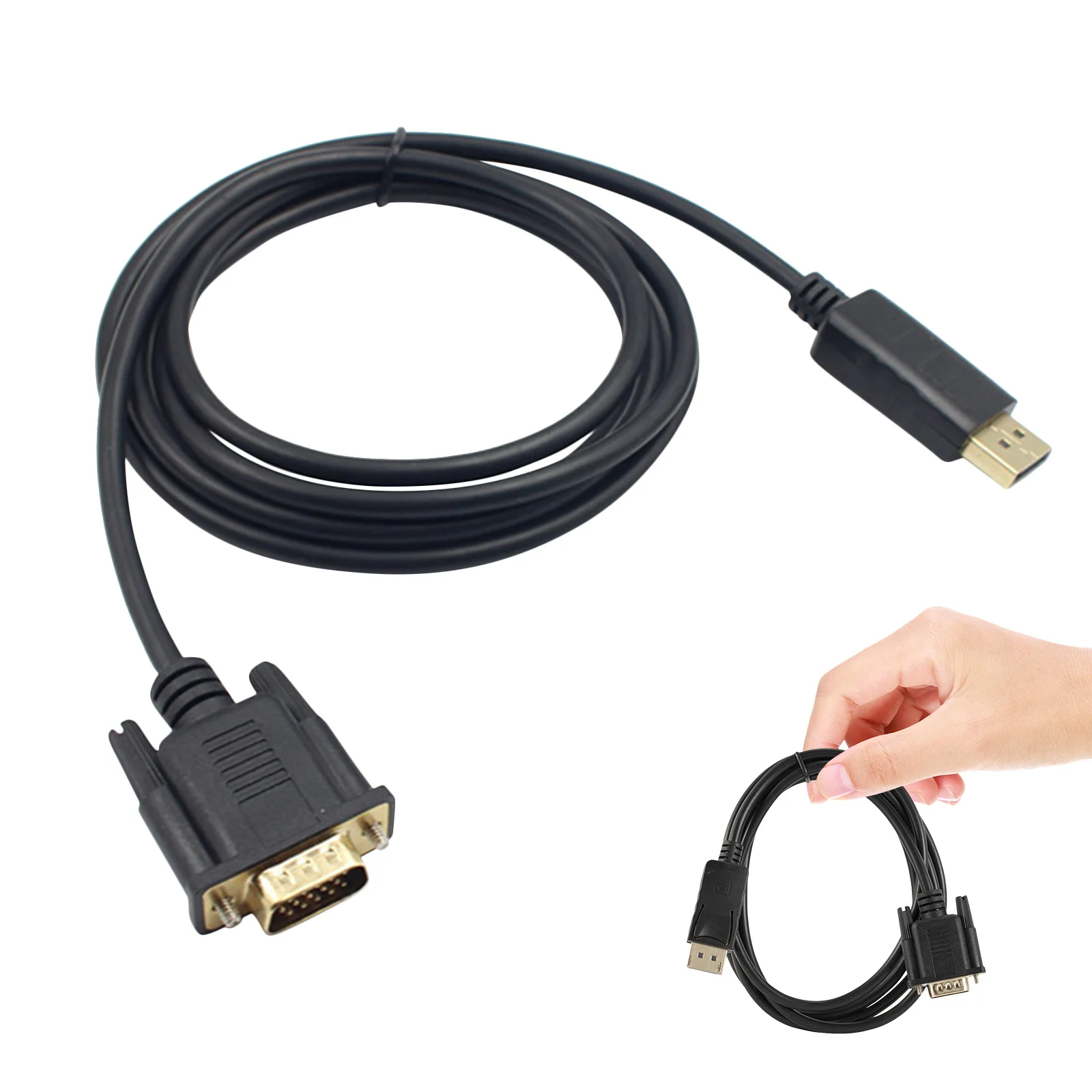 

1.8m Vga Output Cable from Displayport Gold Plated Contacts Stable Signal Transfer for Monitor Display Adapter