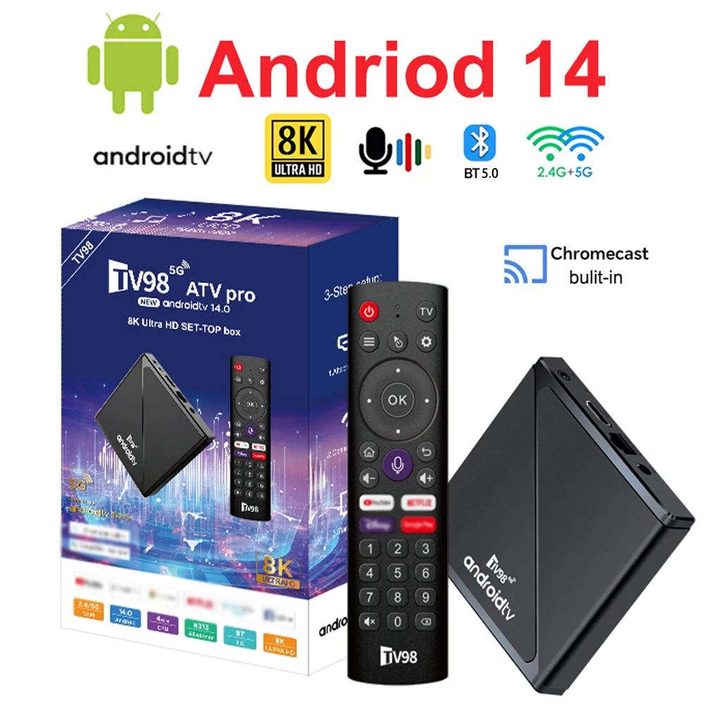 ATV PRO 2.4G 5G Dual WiFi BT5.0 Android 14 2G 16G Smart TV Box Allwinner H313 Quad Core Video Set Top TV Box HD 8K 4K