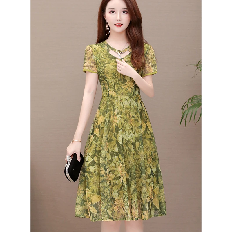 

Fashion V-Neck Spliced Printed Elegant Prom Dress Women's Clothing Summer New Loose Short Sleeve Office Lady Floral Dress