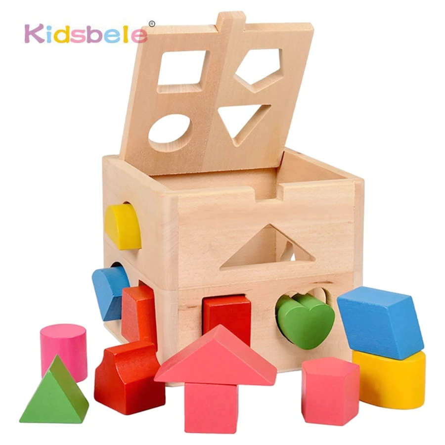 Holz 13/16 Löcher Farbe & Form Passende Sortierer Box Montessori Sinnes Spielzeug Lernen Geometrische Block Passende Spiel für Kleinkind