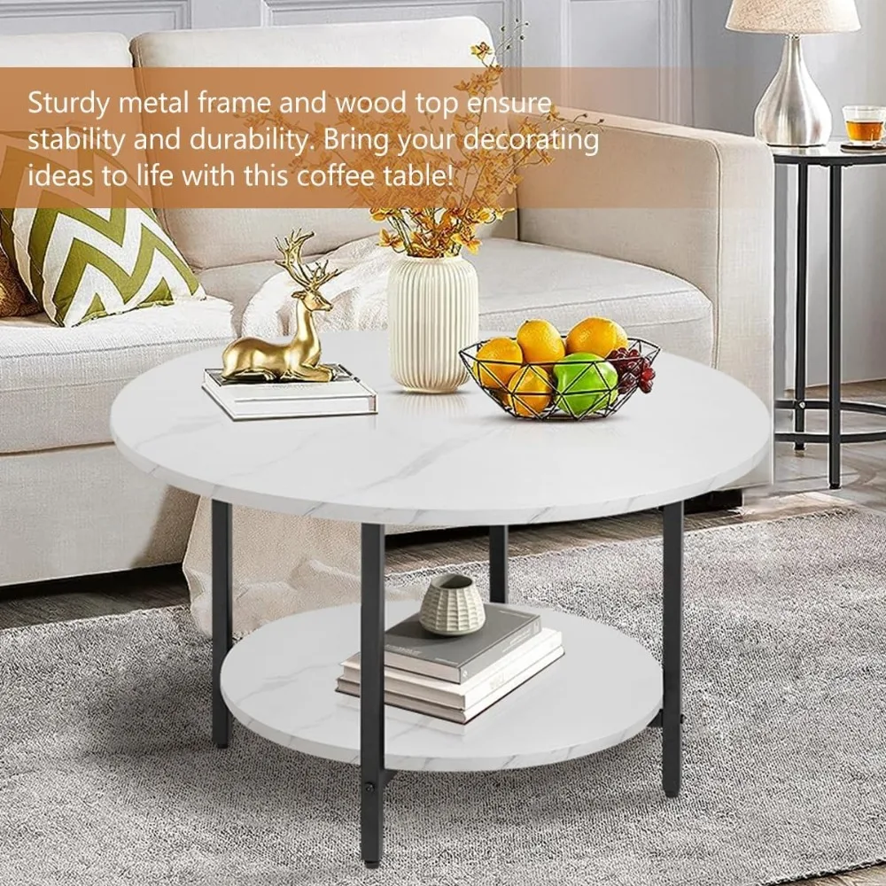 Office Desk, Balcony, TOYSINTHEBOX Round Coffee Tables, Accent Table Sofa Table Tea Table with Storage 2-Tier for Living Room