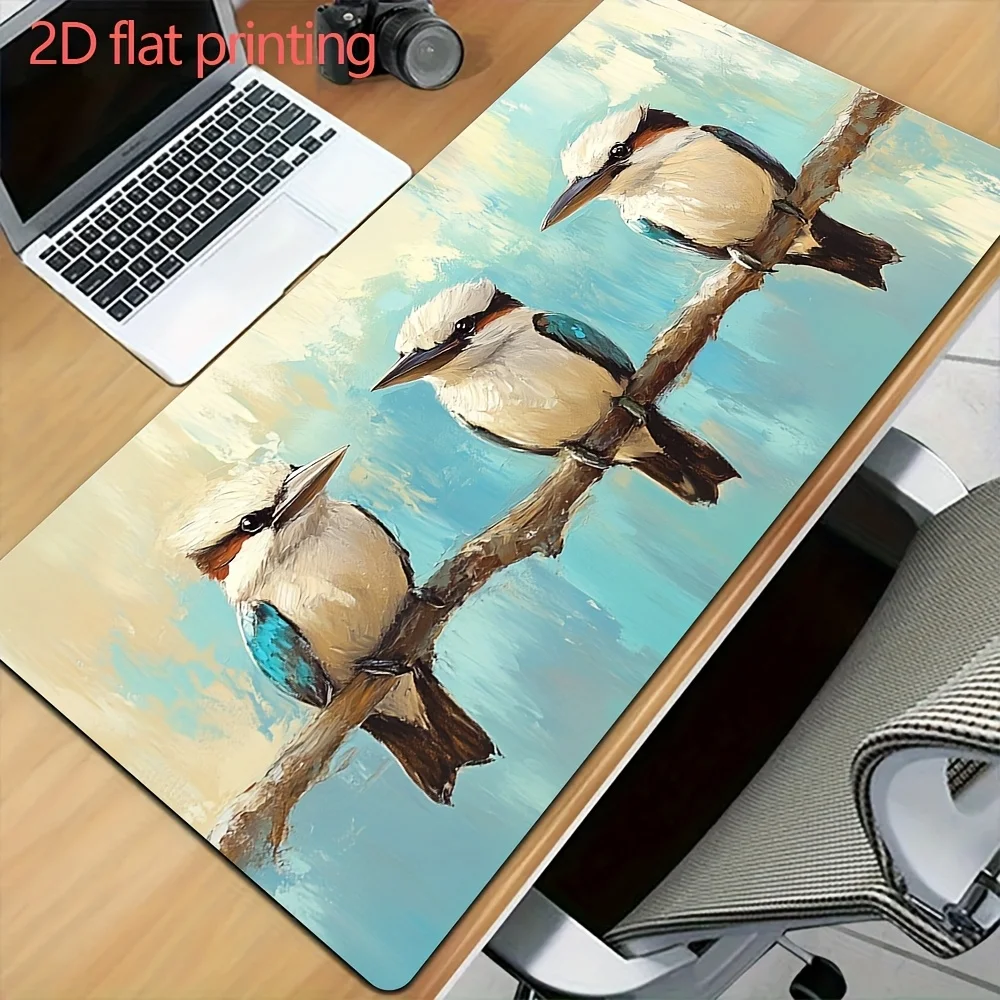 Vintage Oil Painting Bird Large Desk Mat, Aesthetic Kookaburra Non-Slip Mouse Pad, Artistic Desk Blotter for Home Office
