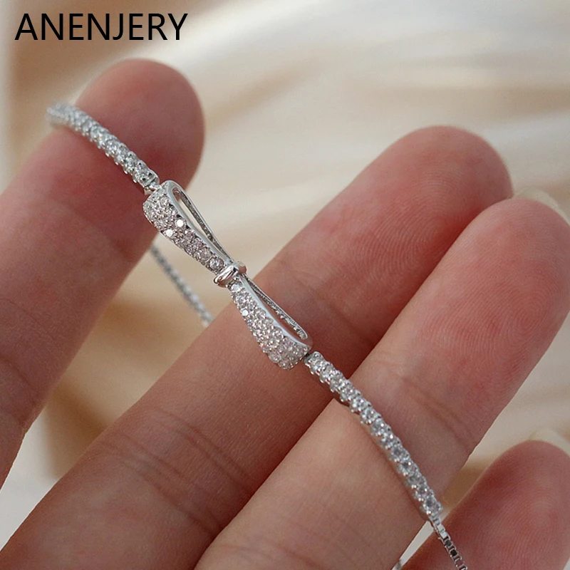 ANENJERY Hot Sale Zircon Bowknot Bracelet For Women Fashion Simple Adjustable Jewelry Gift Wholesale