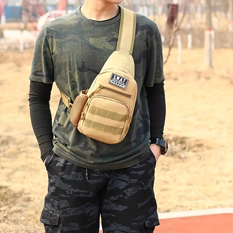 Camouflage Men\'s Chest Bag Outdoor Sports Shoulder Bag, Leisure Cycling Multifunctional Crossbody Backpack