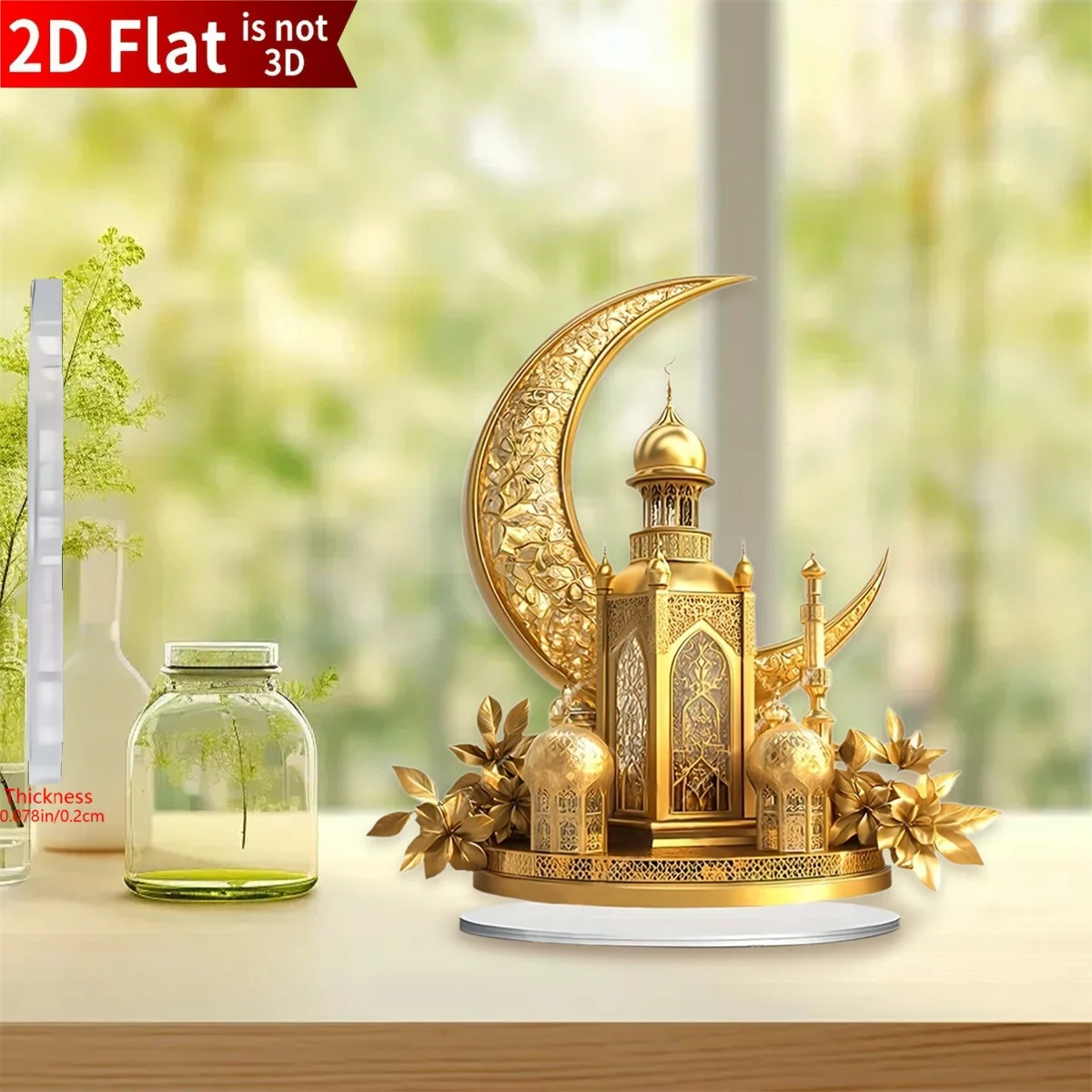 Festival de Ramadán 2D, castillo de Luna acrílico plano, adorno artesanal, decoración Eid al-fitr Mubarak, regalos de mesa de fiesta en casa musulmana islámica