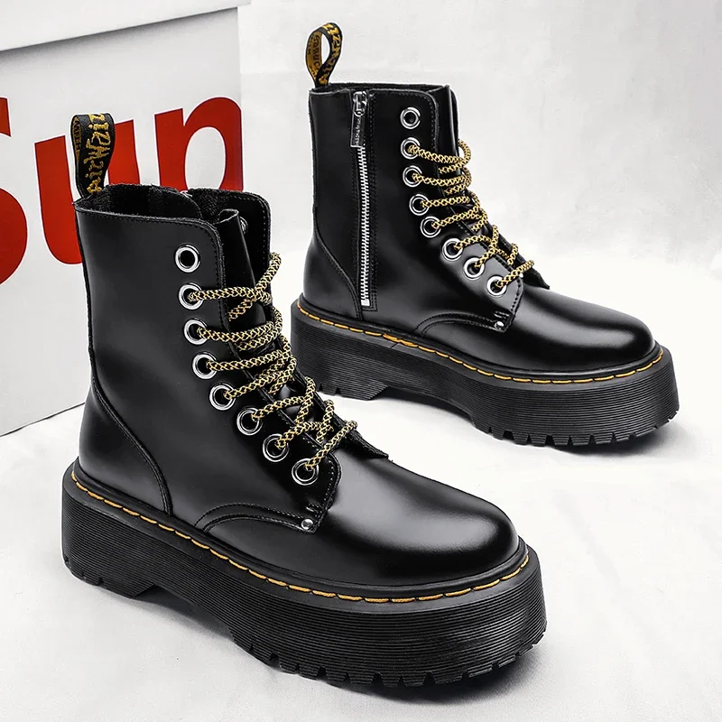 

2024 Spring autumn Women Boots 35-47 Men's women's soft leather boots high British style couple soft leather motorcycle boots