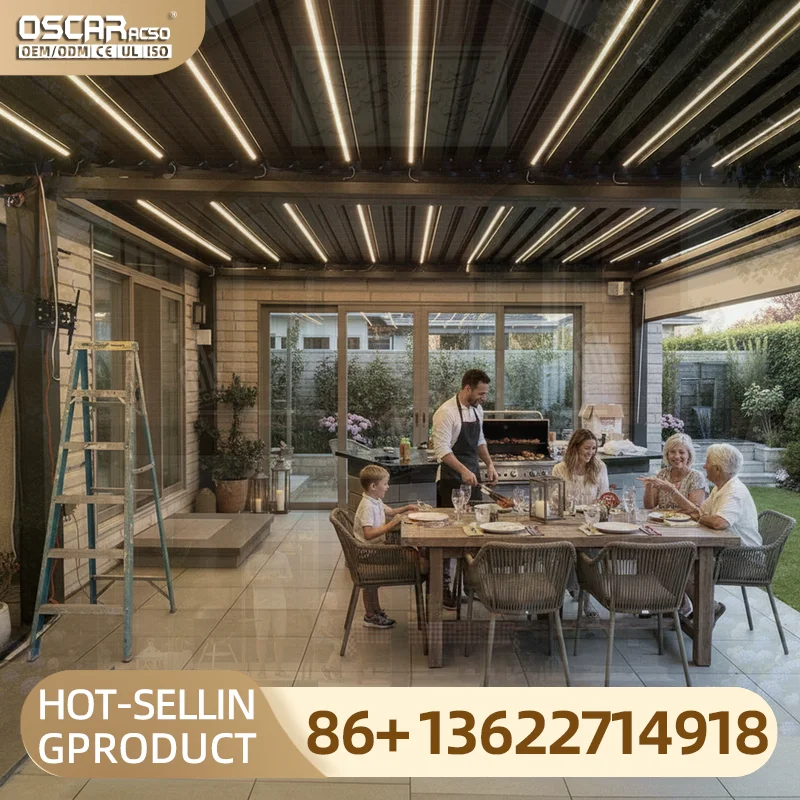 Outdoor Motorized Louvered Retractable Aluminum Canopy for Pergola Gazebo Easily Assembled in Backyard Patio Garden pergola