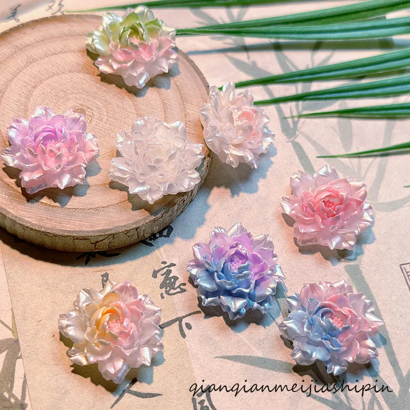 100PCS 27MM Pearl Snow Lotus Flower Resin Handmade DIY Phone Case Hair Clip Bracelet Material Crafts Decoration