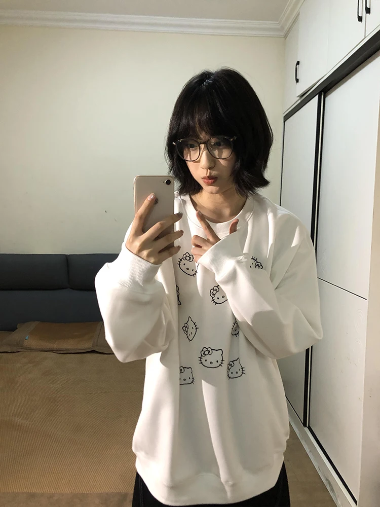 Kit redondo Ne Sweatshirt Feminino Outono Inverno Thiened Fce Long Sve Lazy Chic Hoodie Casual Confortável Top