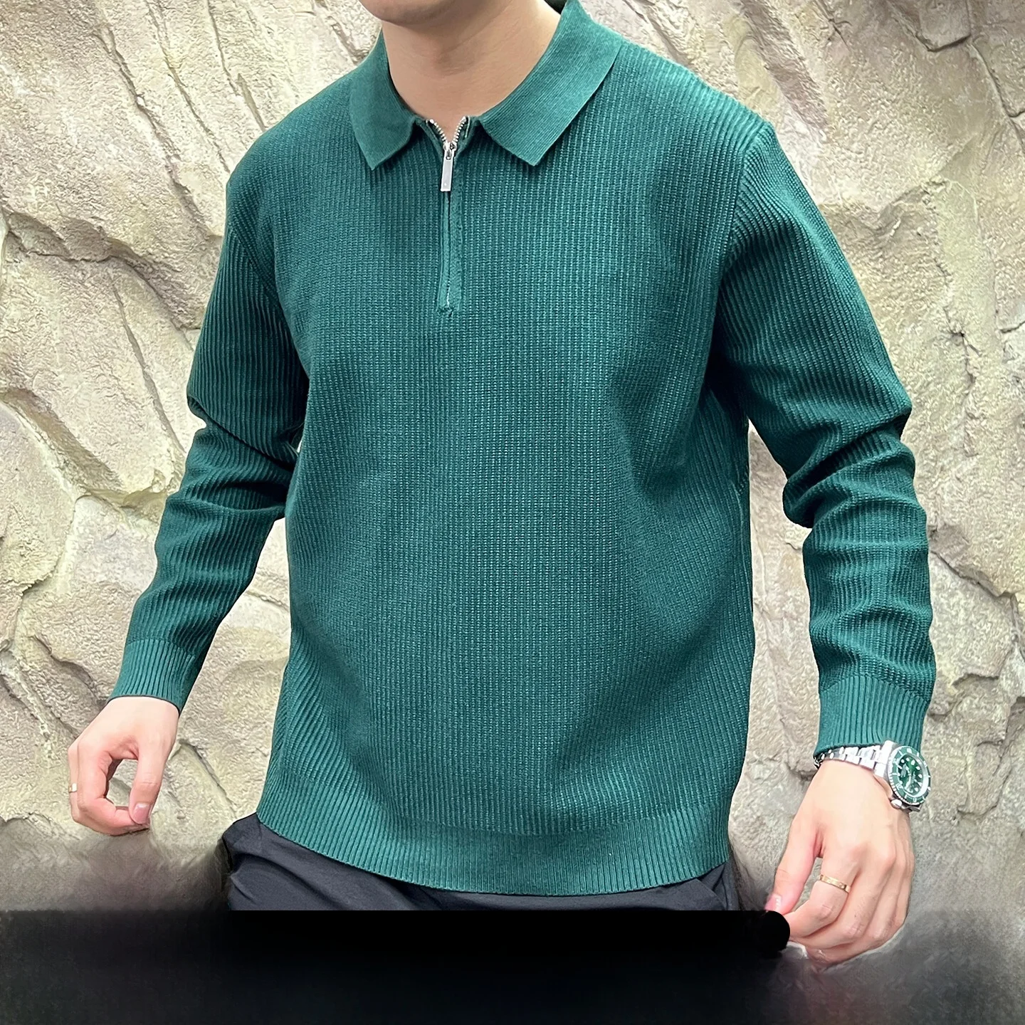 

Busin Casual Knitted Men's Sweater with f Zip Design Elastic Neline Faionable Autumn Wear Comfortable Breathable