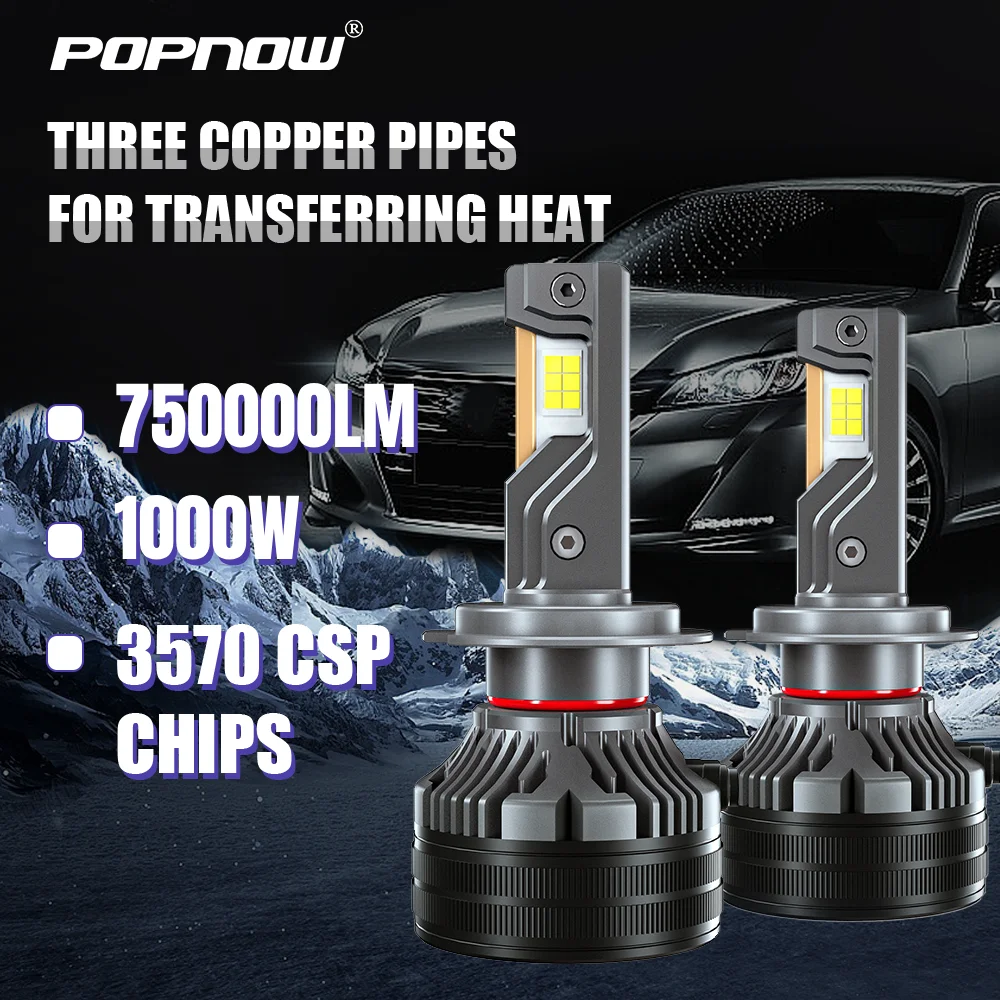 OLLO 1000W Car Headlight  H1 H3 H11 H13 HB4 HIR2 K7C 9005 HB3 H4 H7 LED Headlight Bulb Triple Copper Pipe Cooling Fan  LED Lamps