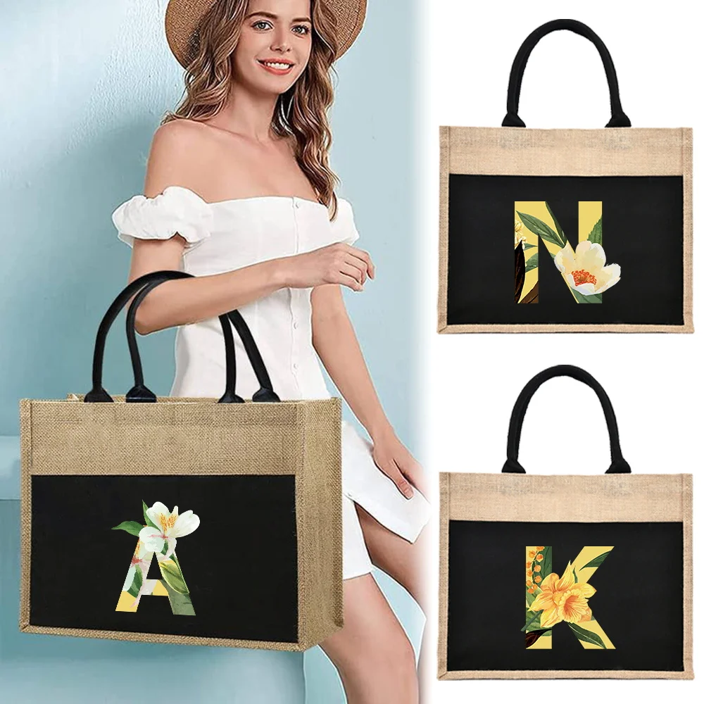 

Сумки для покупок Льняная сумка Складная большая вместительная сумка-органайзер из хлопка и льна Простая верхняя ручка Цветочная серия Несколько стилей