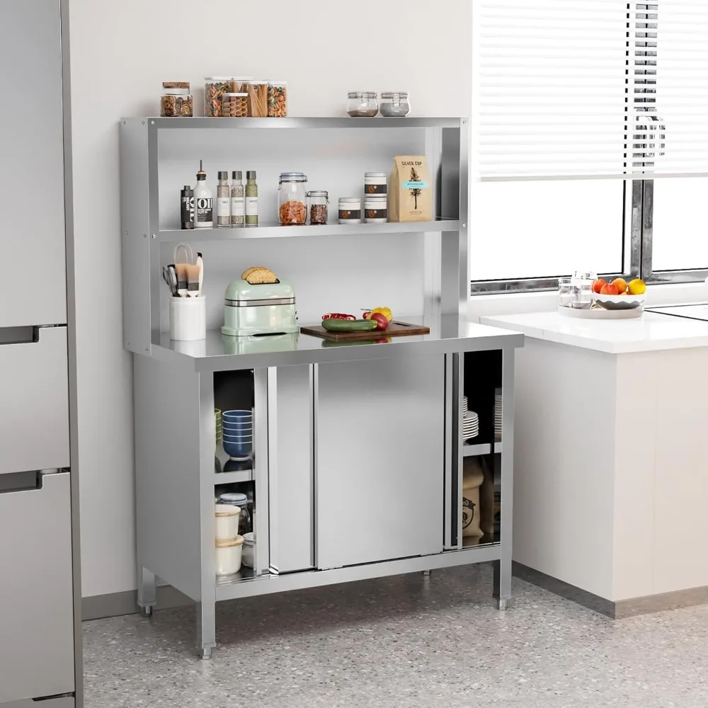 Commercial Heavy Duty Pre Table with Large Space Storage Cabinet for Kitchen Restaurant Hotel Garages,Storage Cabinet