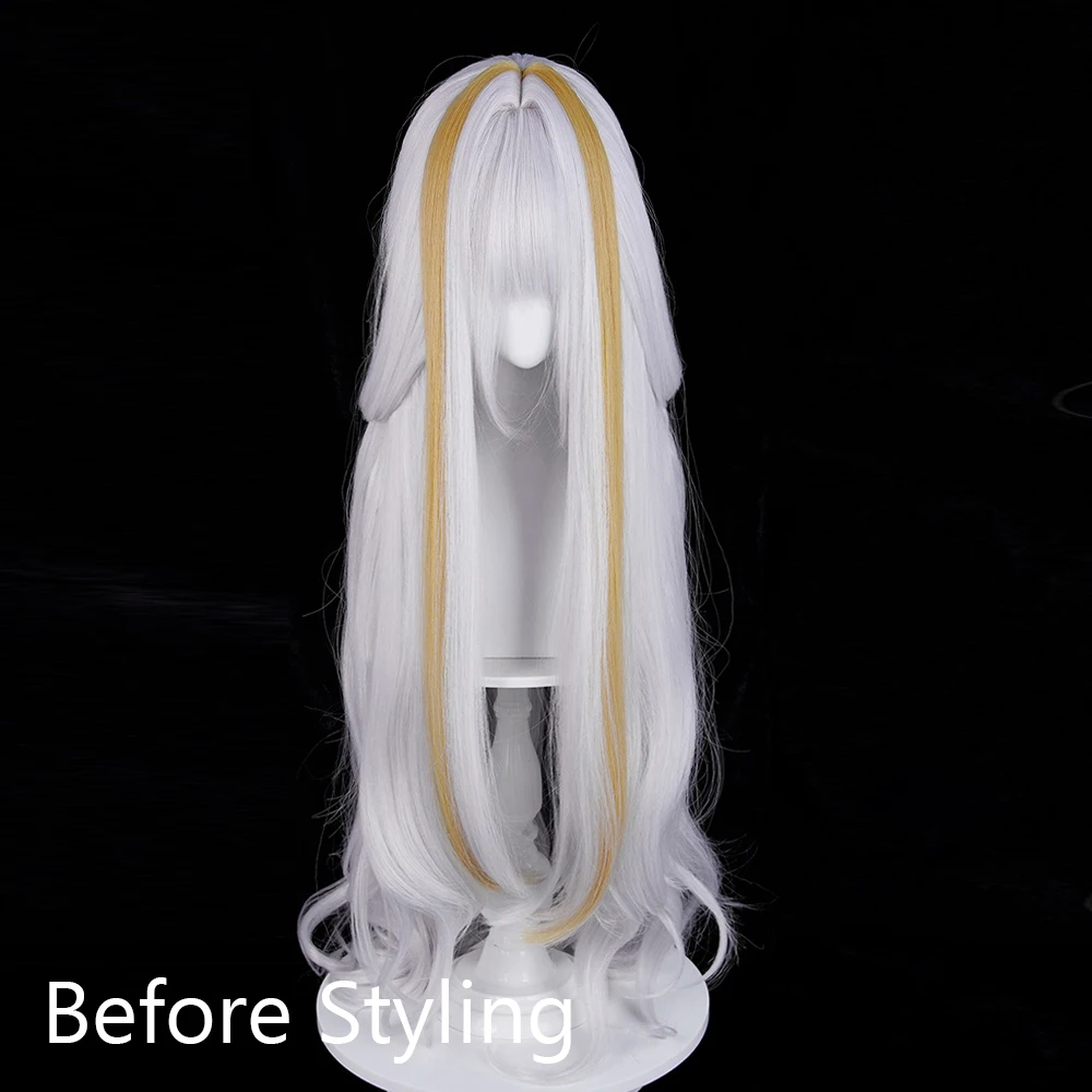Długie Proste Syntetyczne Peruki z Białyblond Pasemkami z Grzywką Anime Gra Cosplay Puszysta Peruka Odporna na Ciepło na Codzienne Użytkowanie i Imprezy