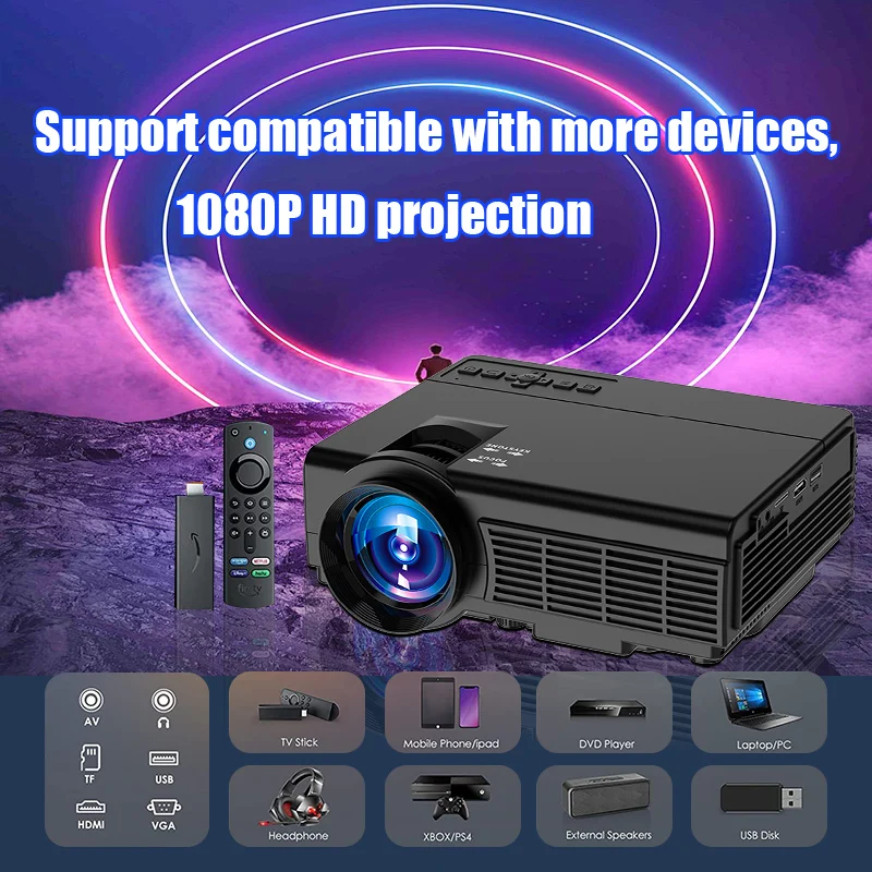 Portable Projector 4k 1920*1080P HD Resolution Intelligent Control 5G WiFi BT5.0 Home Theater Beamer Outdoor Movie LED Projector