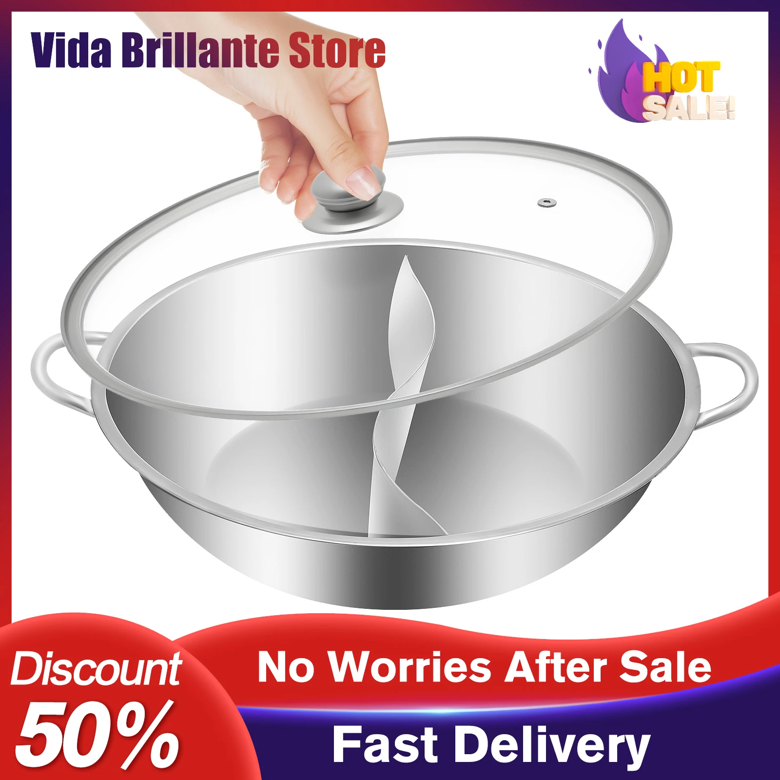 

34cm Stainless Steel Hot Pot with Lid Stockpot Multi-Purpose Stock Pot Removable Divider Soup Pot for Kitchen Steamer Cooker