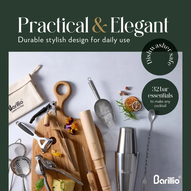 Bar Tool Set Pro Edition - Stainless-Steel Cocktail Shaker Set - Mixology Bartender Kit w/Boston Shaker