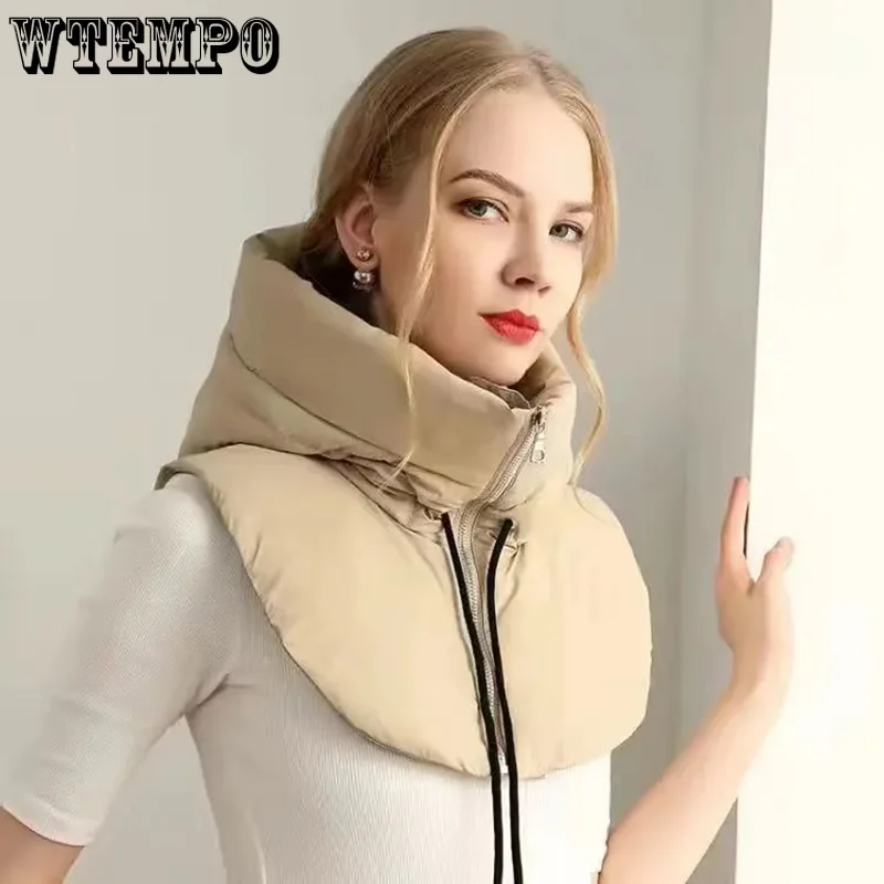 

WTEMPO Solid Color Shawl Style One-piece Hats Winter Warm Wind-proof Down Cotton Hats Windproof Ear Protection Zipper Hats