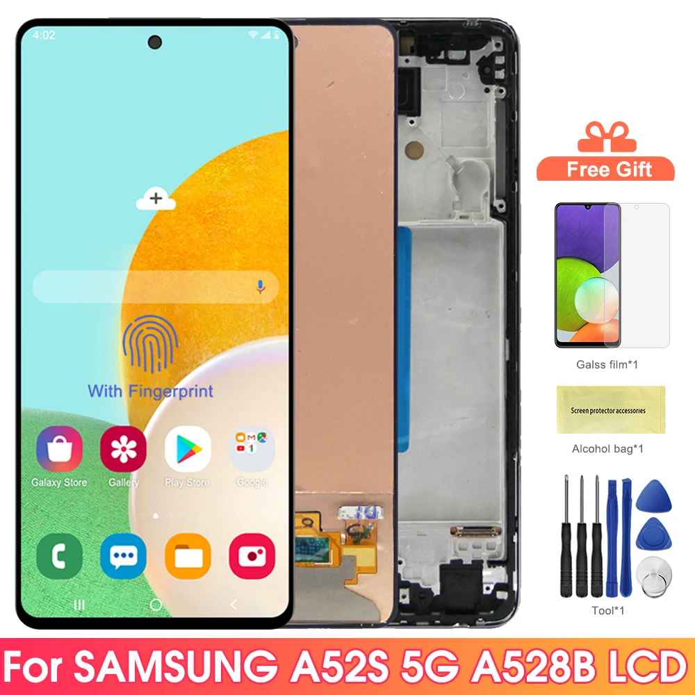 A52S 5G Display Screen Replacement, for Samsung Galaxy A52s 5G A528 A528B A528B/DS Lcd Display Digital Touch Screen with Frame