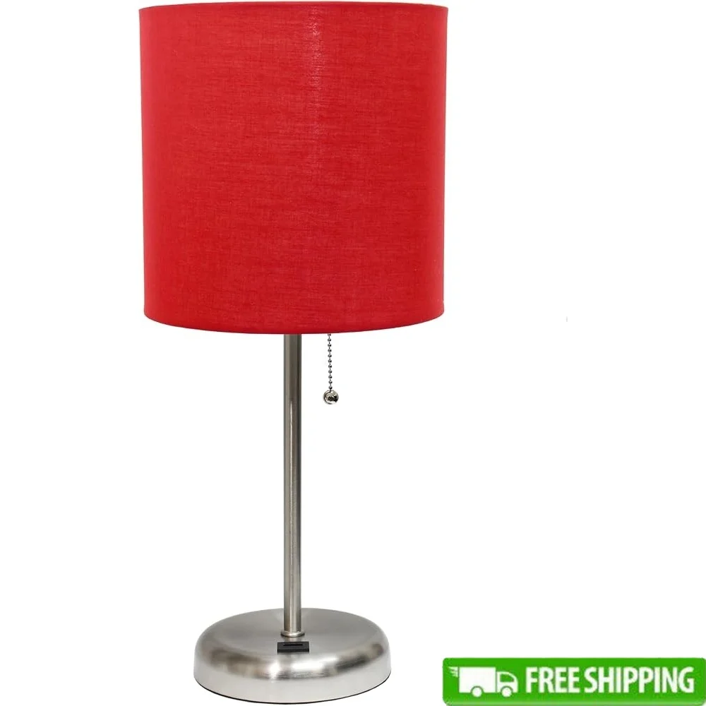 

Sleek Modern Table Lamp with USB Port 19.5 Inch Height Red Shade Brushed Steel Base Ideal Living Room Bedroom Office