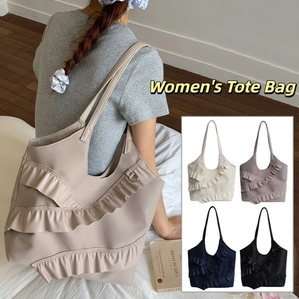

Fashion Korean Frill Shoulder Bag Pu Leather Large Capacity Ruffle Tote Bag Stylish Sweet Women's Handbag Girls
