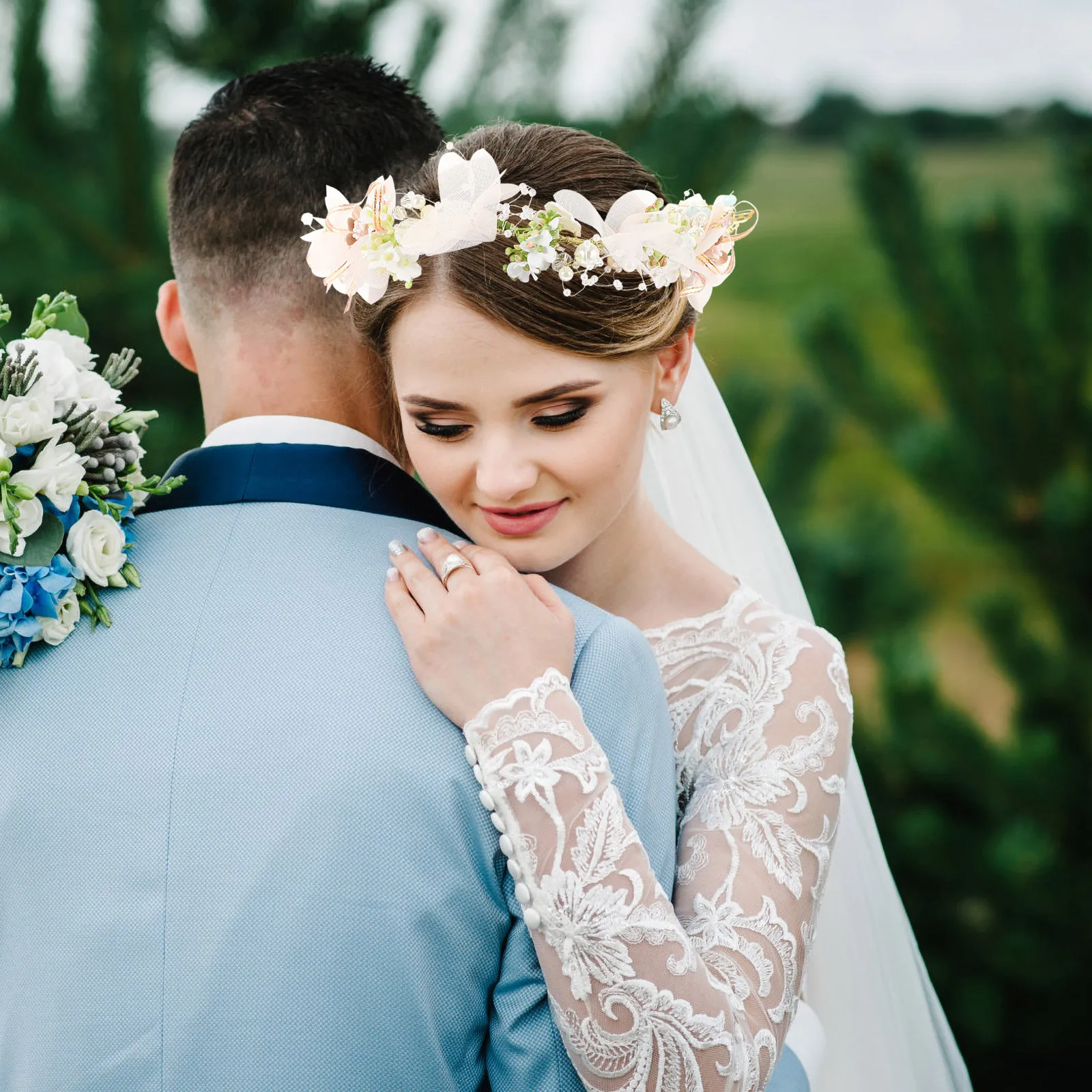 

Artificial Flower Wreath Headband Elegant Crown Wedding Party Festival Photo Prop Adjustable Travel Beach Halloween Cosplay