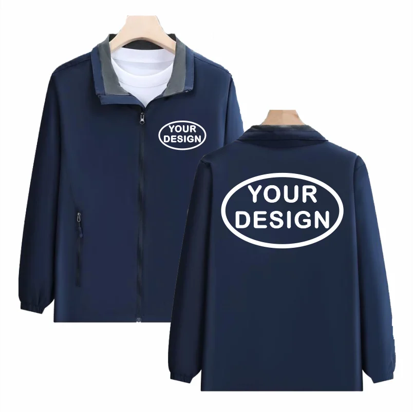 

Autumn Thin Stand Up Collar Jacket With Custom Printed Logo Outdoor Hiking Windproof And Waterproof Zipper Jacket