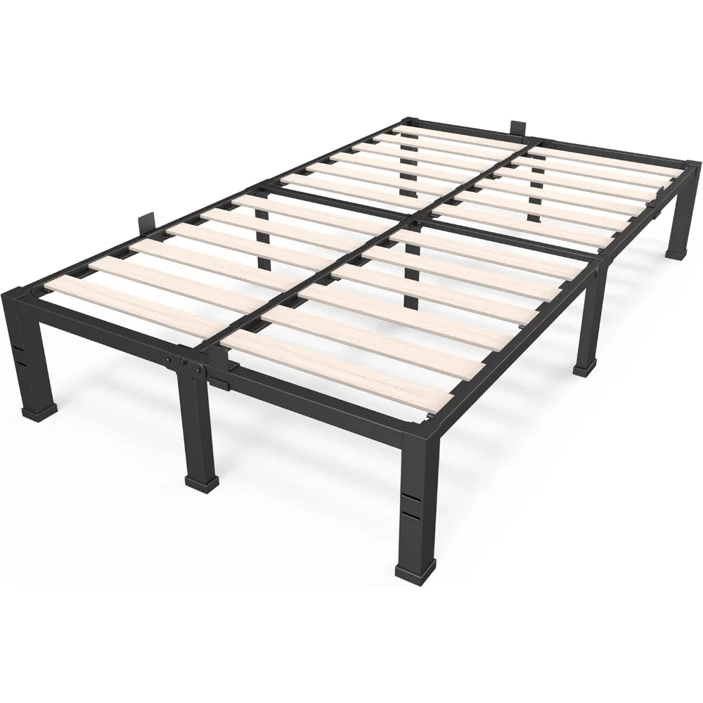 

14 Inch Queen Size Heavy Duty Bed Frame with Wood Slats - No Box Spring Required, 3500lbs Capacity, Mattress Stoppers Included