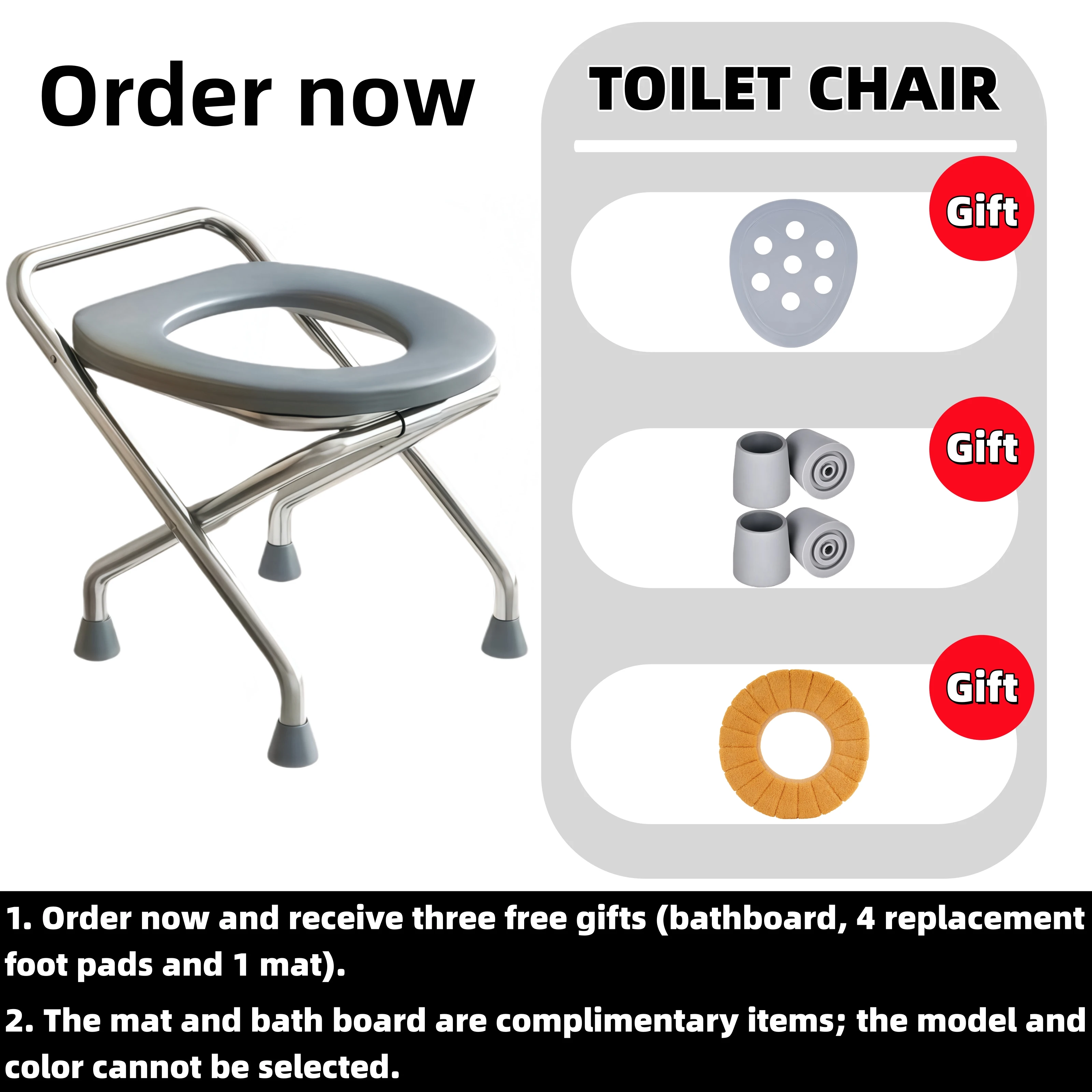 مرحاض من الفولاذ المقاوم للصدأ، طقم مجاني مكون من 3 قطع (وسادة مقعد + وسادة قدم + لوح حمام)، حامل عالي ومستقر، يمكن استخدامه في المرحاض والاستحمام، مناسب للاستخدام الخارجي والداخلي، مناسب لسيناريوهات متعددة