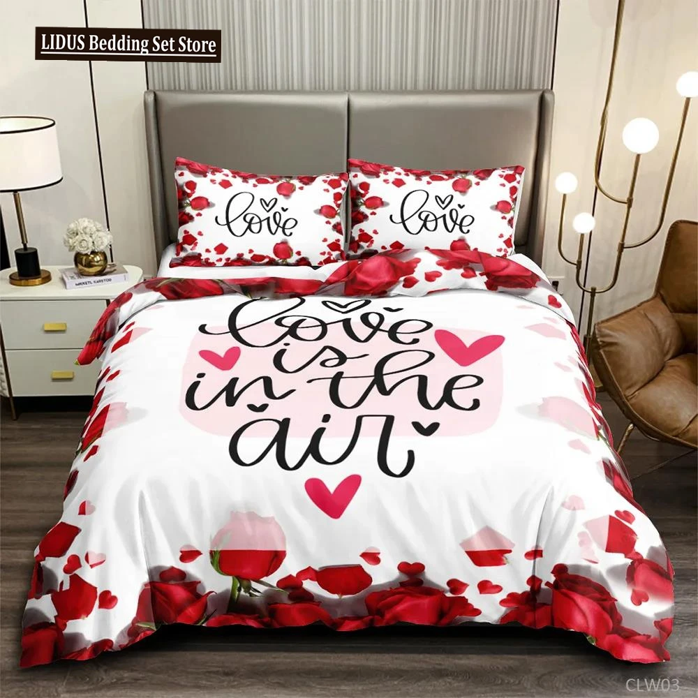 

Romantic Duvet Cover Set Red Rose Bedding Set Printed Adult Teen Comforter Cover Blossom Flower Theme Twin Polyester Quilt Cover