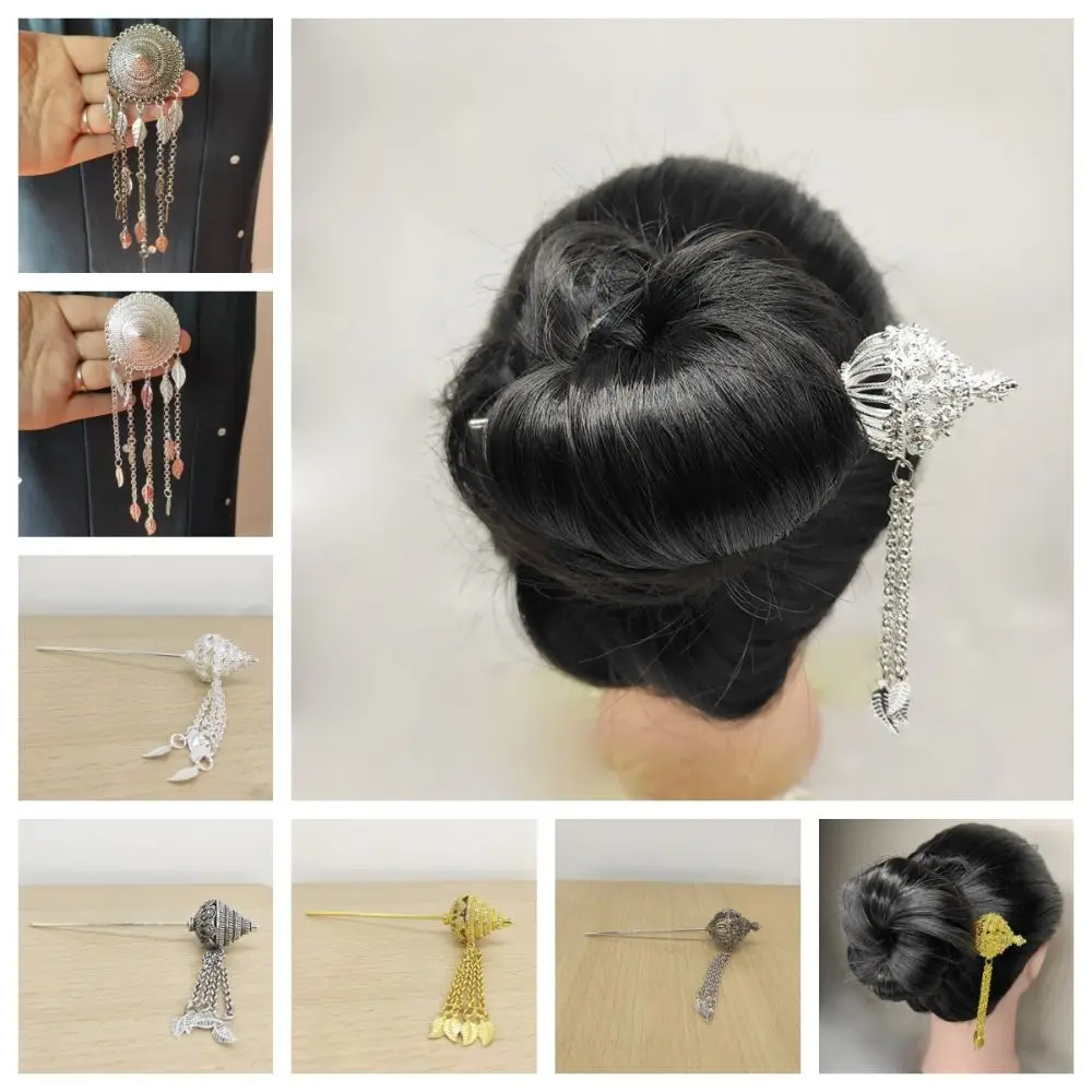 Ancient Style Headwear Thai Headdress Ancient Hanfu Headwear Gold Metal Hair Sticks Leaf Umbrella Dai Style Hair Clip Women view 6