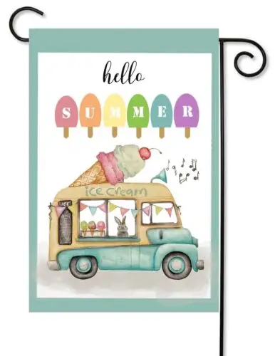 Hello Summer Ice Cream Truck Garden Flag  ~  12x18   Quality  Double Sided