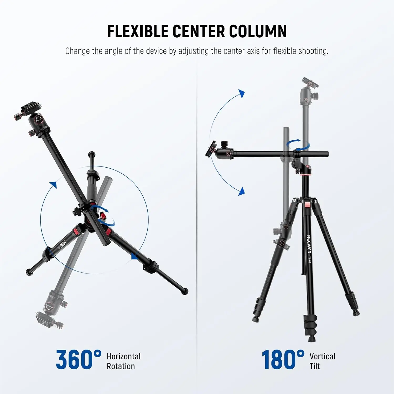 NEEWER Overhead Horizontal Camera Tripod Monopod with Ball Head & Flexible Center Column 90 Inch Tall DSLR Video Travel Stand