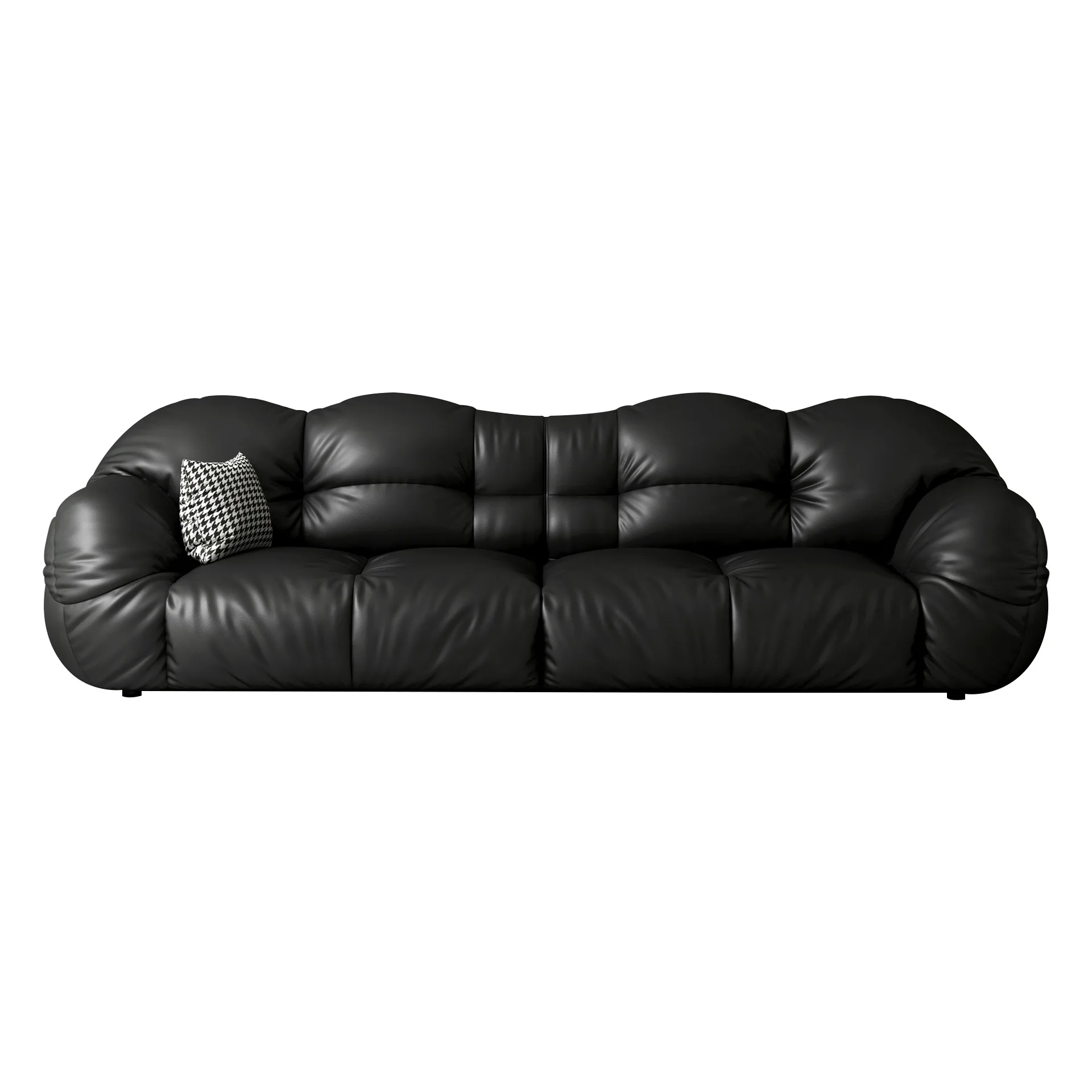 Sofá italiano minimalista de cuero para tres personas, fila recta retro negra de diseño