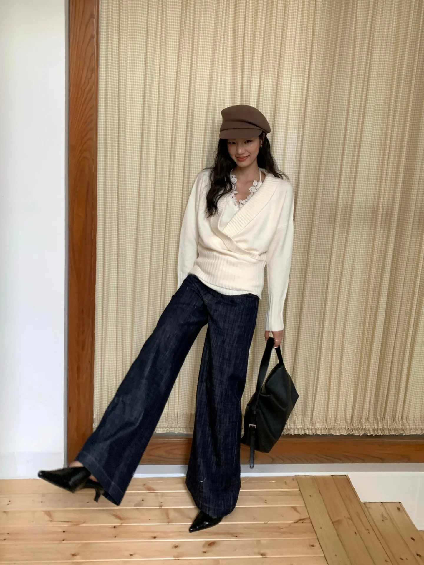 

Ретро джинсы из денима для женщин, осенне-зимние, новые, свободные, прямые, широкие, длинные брюки из хлопка с высокой талией