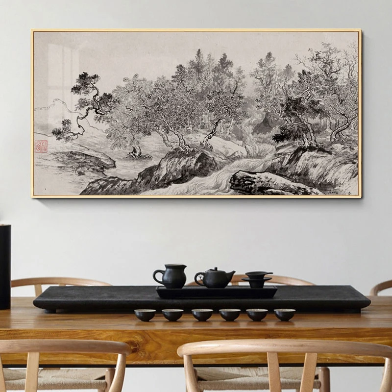 

Chinese Style Ink Painting Alpine Canvas Decorative Painting Bedroom Living Room Wall Art Posters Paintings