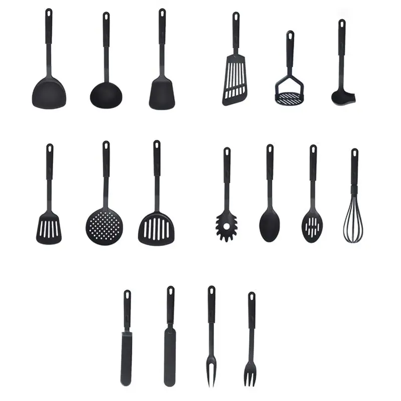 New Shown-17 Piece Kitchen Utensils Non-Stick Cooking Utensils Set Black Nylon Kitchen Gadgets Tools For Cook(BPA Free)