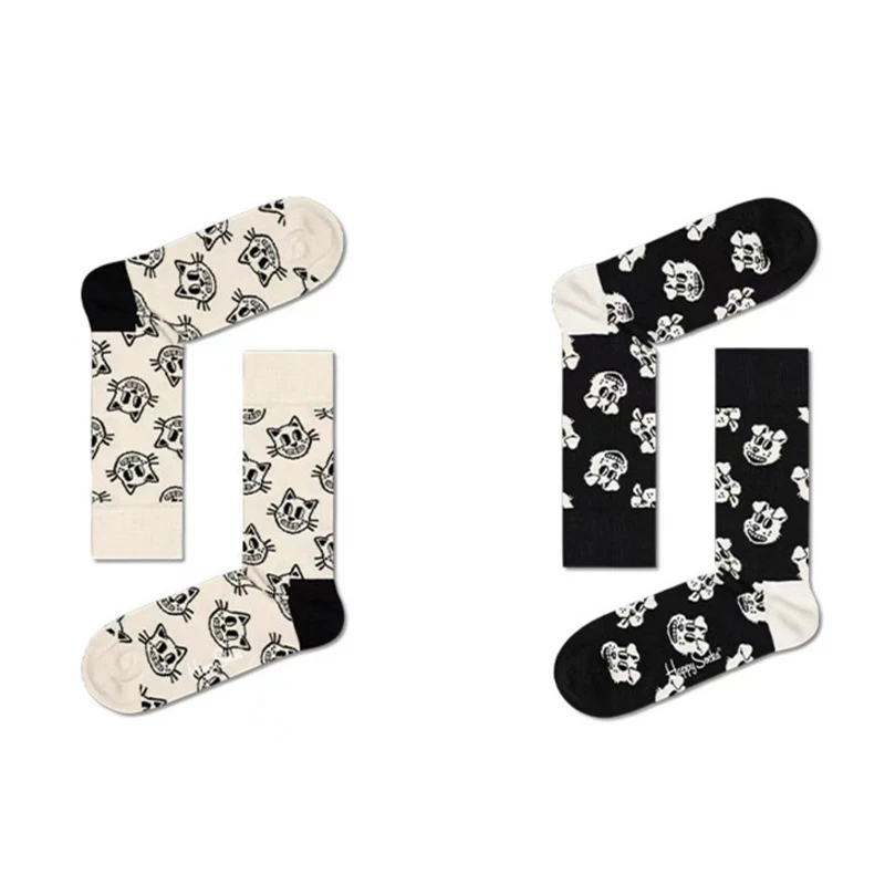 

Cute Cartoon Jacquard Women's Socks Cotton Fashion Black White Kitten Puppy Youth Kawaii Mid-Tube Socks