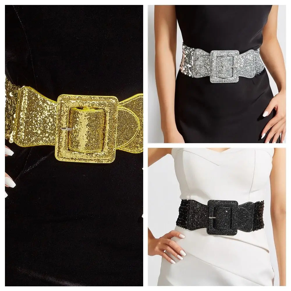 معدن مربع مشبك Blingbling الترتر Cummerbunds لامعة الكورية نمط مطاطا Cummerbunds دعوى معطف الزخرفية حزام حزام عريض