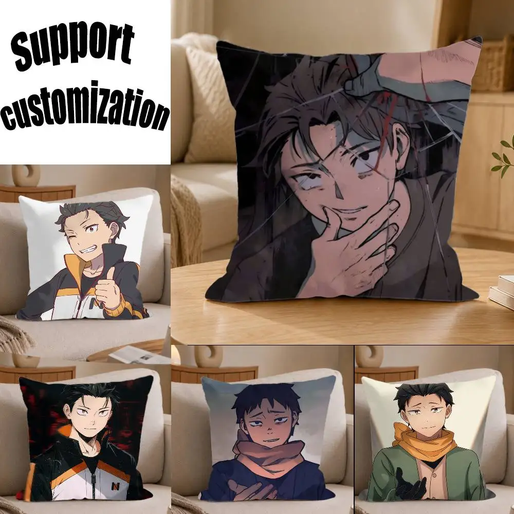 

486-Natsuki S-Subaru Anime RE-ZERO S4 Square Sofa Pillow Cover Solid Color Living Room Home Decor Cushion Case