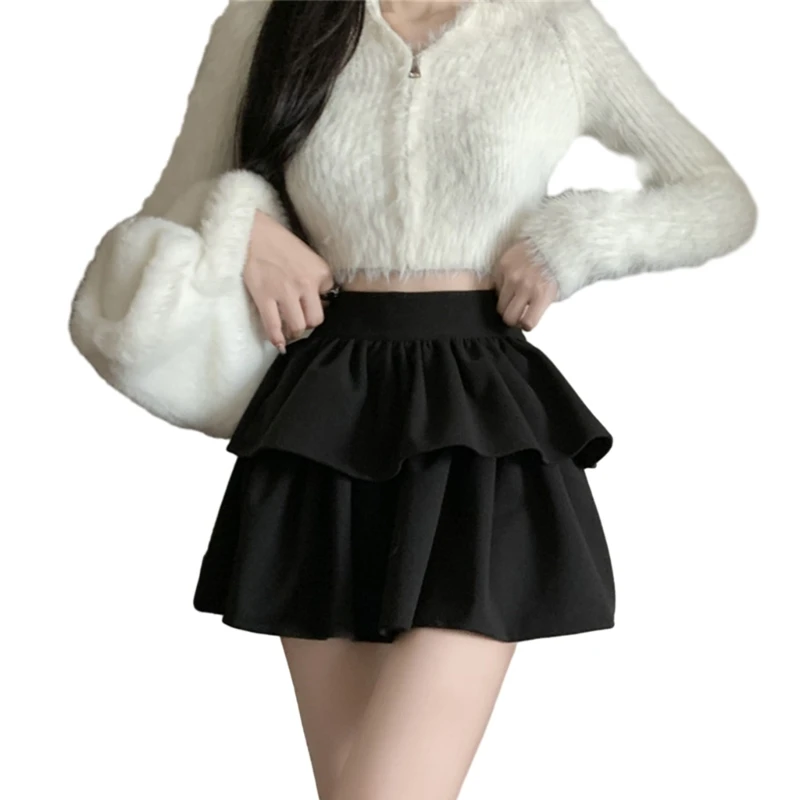 

Solid Color Mini Skirt for Women High Waist Layered Tiered Ruffle Skirts 066C