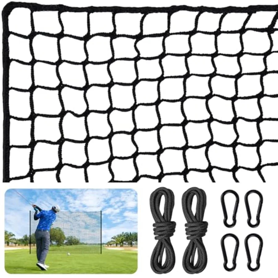 

Nylon Golf Net 10-50ft - Practice Hitting Net With Rope and Carabiners, Durable Weatherproof Barrier for Baseball, Hockey, Socc
