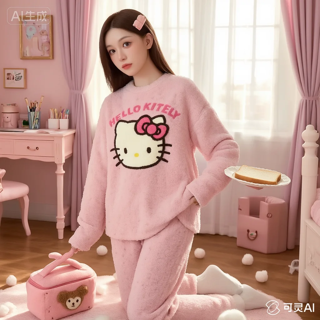 

Kawaii пижамы Hello Kitty Sanrio, корейская версия, осенне-зимняя студенческая одежда для дома, удобная, свежая, милая, милая для девочек