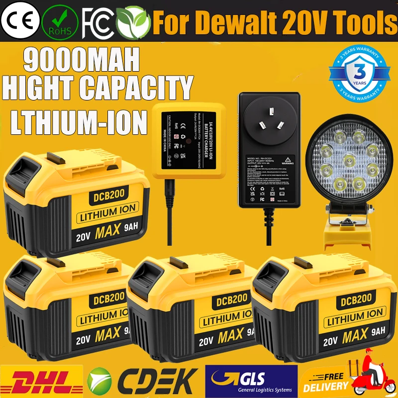 For Dewalt 20V Tool Battery DCB200 Li-ion 21700 Battery Replacement For DCD805 DCB182 DCB180 Impact Driver Tool With Charger