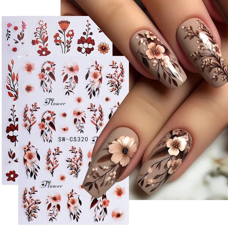 

2pcs Autumn Maple Leaf Nail Art Stickers 3D Fallen Leaves Petals Design Self-Adhesive Nail Decals Manicure Decoration Sliders