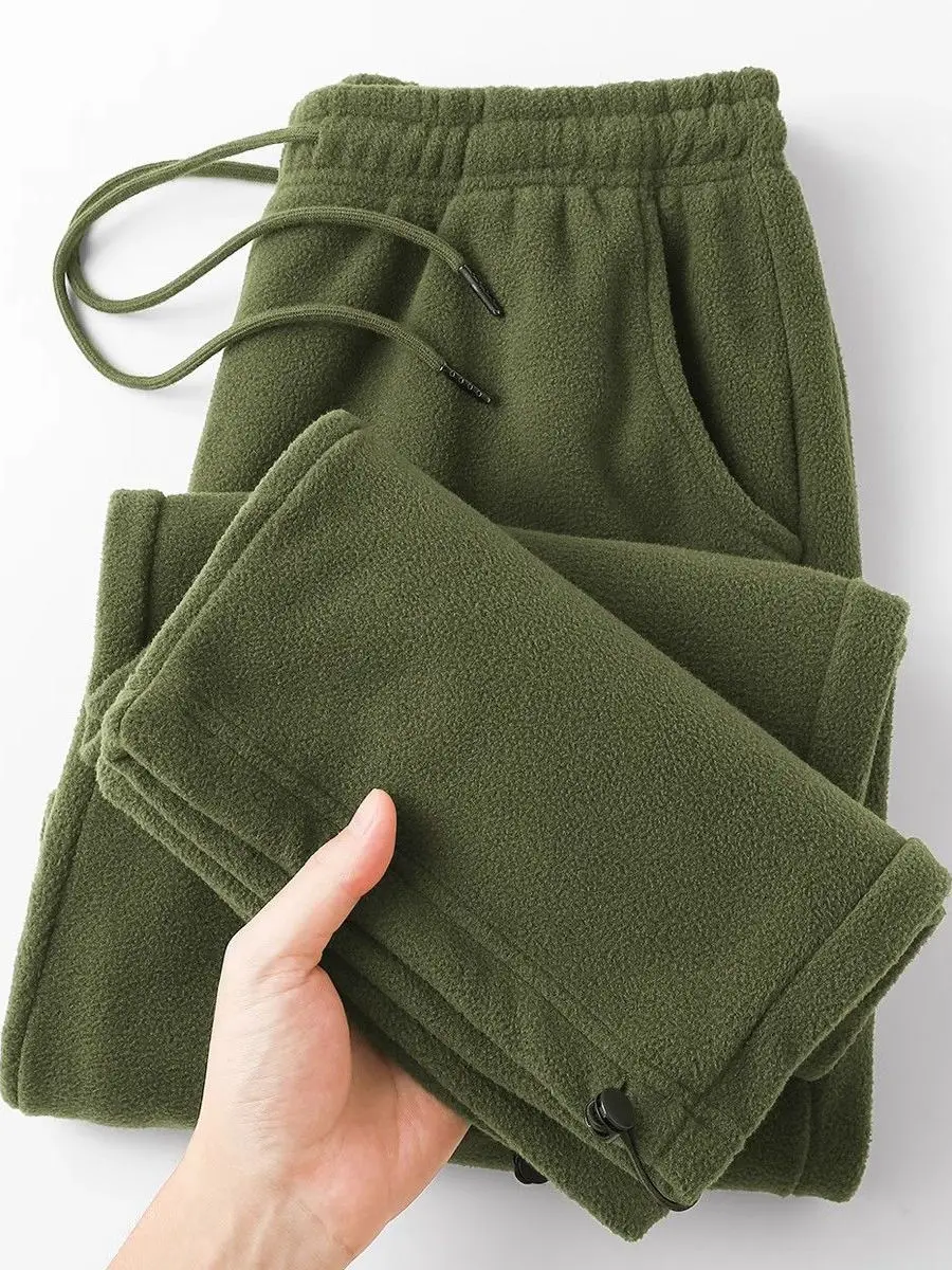 

Men's Straight Leg Fce Lined Loose Fit Casual Pants Autumn Winter High Waist American Sle Comfortable Warm Color