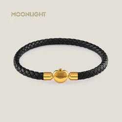 Lucky Golden Treasure Genuine Braided Leather Charm Bracelet for Woman Simple Black Red Female Fashion Jewelry Accessories Gift