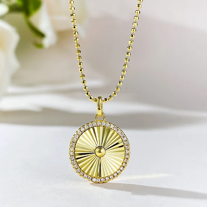 

204 New S925 Silver Plated Daily Luxury Brushed Round Label Pendant Fashion Versatile Commuter Necklace