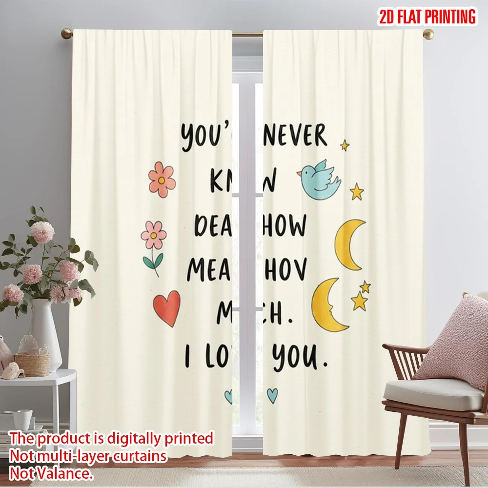 

2pcs 2D flat printing Window Curtains Dear How Much I Love You Polyester Without Electricity All Season Party & Holiday Decor
