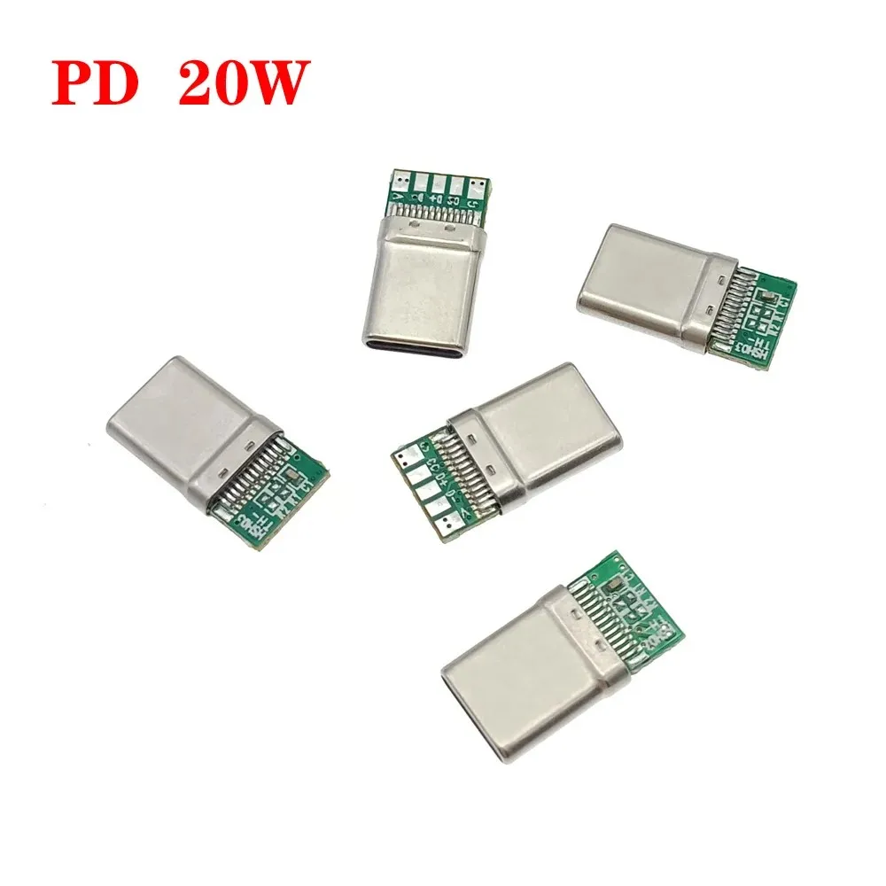 20PCS USB 3.1 Type-C PD 20W Connector 5Pin Male Receptacle Adapter to Solder Wire & Cable High Current Support PCB Board plug